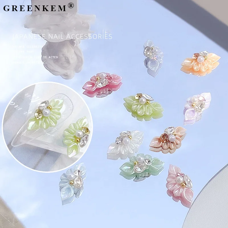 

Nail Carving Resin Jewelry Inlaid Special Shaped Diamond Pearl Colors Flower 3D Petal Flowers Nail Art