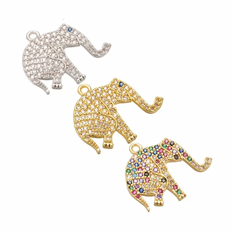 

CZ7888 Thiny Rainbow Diamond Jewelry Charm Small CZ Micro Pave Elephant Bracelet Charms Pendants for earring making