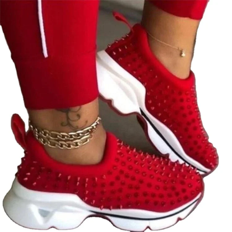

Amazon hot sale European and American foreign trade full willow nails large size platform platform sneakers, Red, black, leopard print
