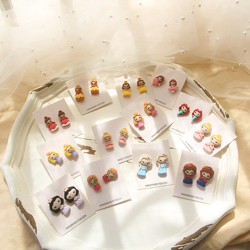 

New Fashion 925 Silver Earrings Acrylic Cute Candy Color Cartoon Elsa Princess Clip Earrings for Women Girls Jewelry, Colorful