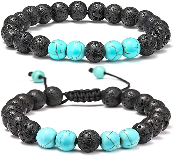 

8mm Stone Turquoise Yoga Beads Adjustable Anxiety Aromatherapy Essential Oil Diffuser Healing Beaded Bracelets, Same as picture