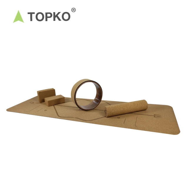 

TOPKO Factory Supply Natural Rubber cork yoga mat and block set