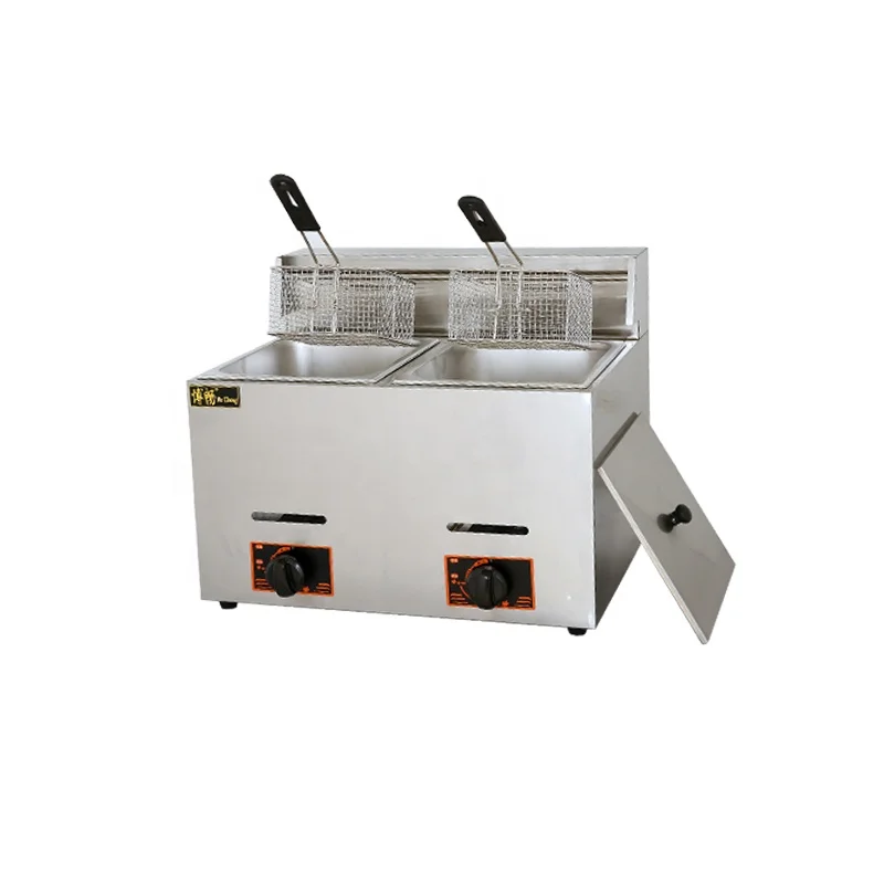 

Hot selling commercial 2 tank 6L+6L stainless steel gas high efficient potato chips deep fryer