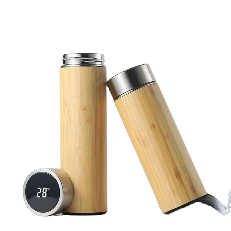 

Wholesale Temperature Display Double Wall Bamboo Insulated Smart Water Bottle, Customized color acceptable