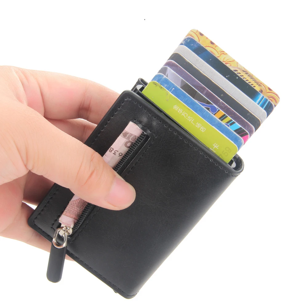 

Fashion Men Rfid Blocking Business Credit Card Holder Wallets PU Leather Magnetic Metal Card Case Anti Theft Pouch Wallet
