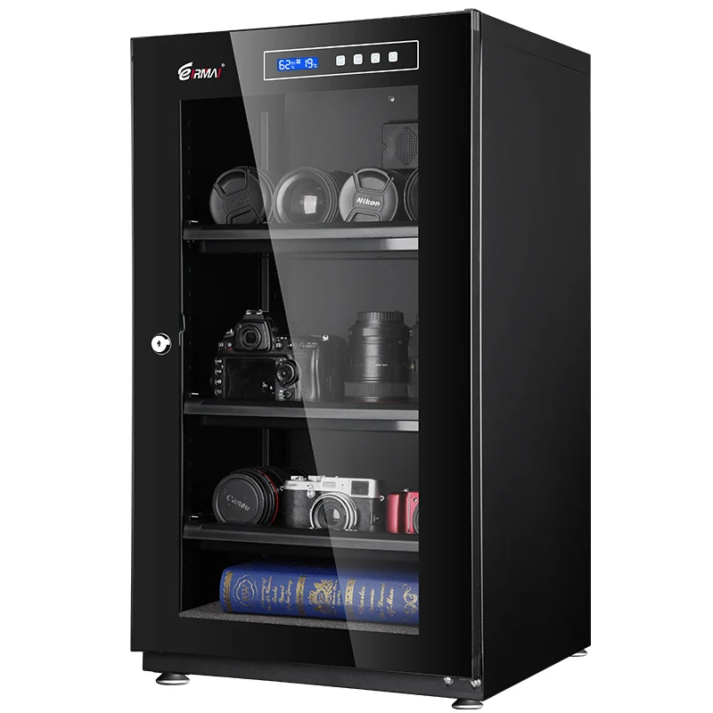 
100L LCD touch panel electronic digital Display modern glass display photographic equipment Dry Cabinet for Lens Camera 