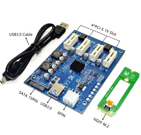 

M.2 NGFF PCI-E PCI Express Extender Riser Card Adapter 4 PCI-E 1X Slot Adapter Port Multiplier PCIE Express Card