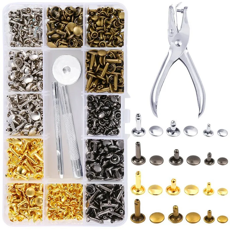 

360 sets of 6mm 8mm double-sided rivets installation tool leather impact brass rivets willow nail hardware