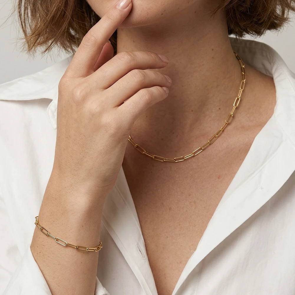 RINNTIN BSC39 S925 Sterling Silver Thin Chains Paperclip Chain Necklace for Women