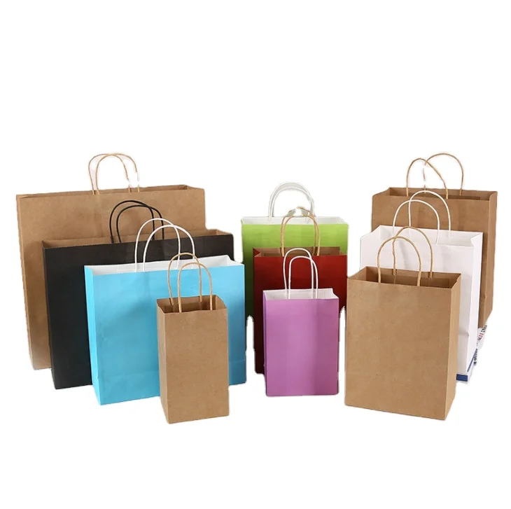 

Low Price Ready to Ship recycled candy color colorful kraft gift paper bag with twist handle