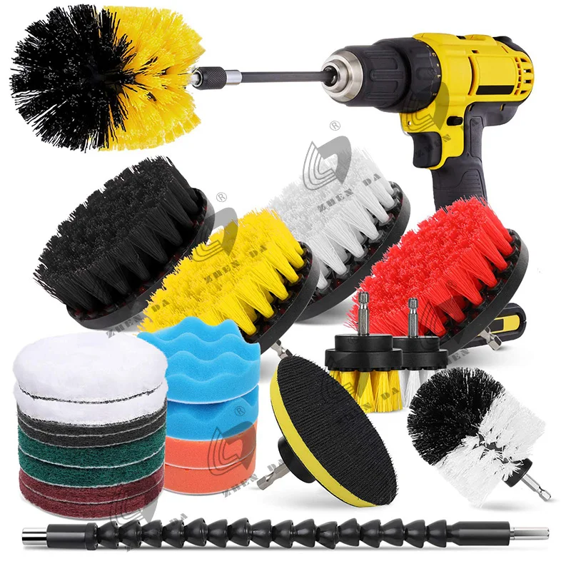 

23 pcs drill cleaning brush attachment set power scrubber brush for car, Yellow / blue/ green / red / black / white or customized