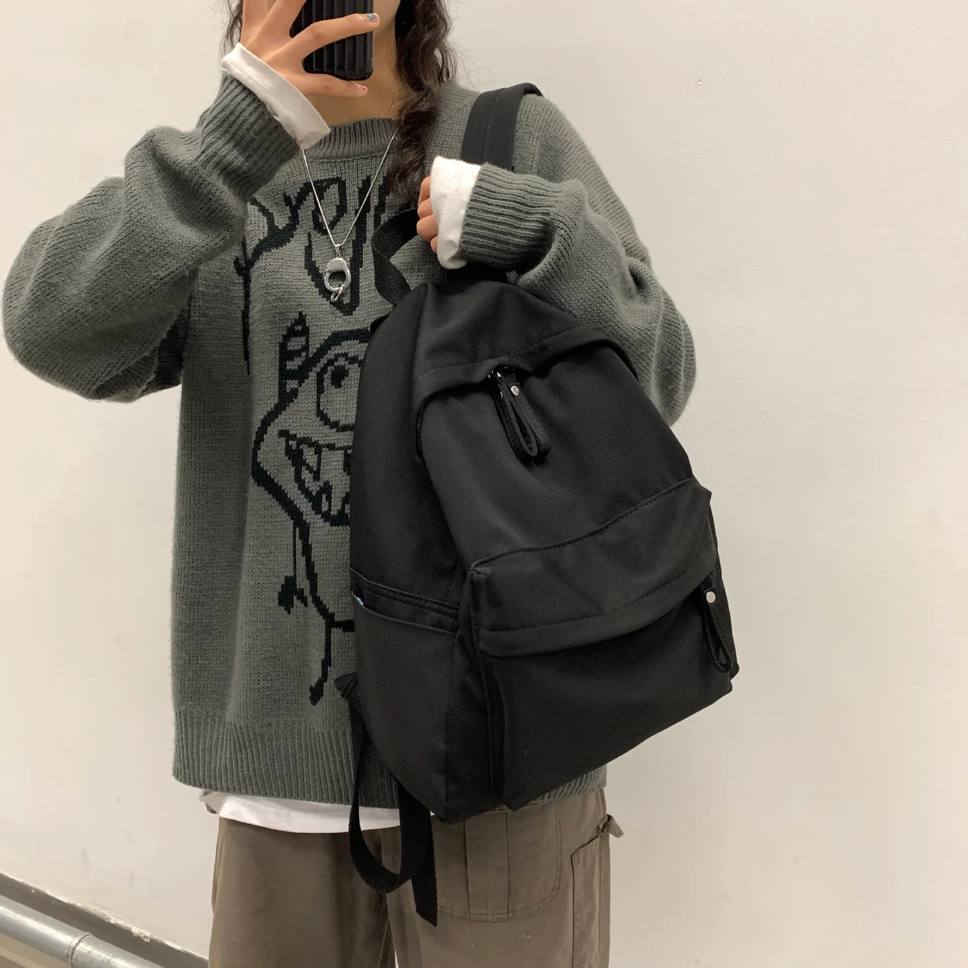 

fashion school backpacks for girls black nylon backpack anti-theft charger with USB, White, green, black, brown
