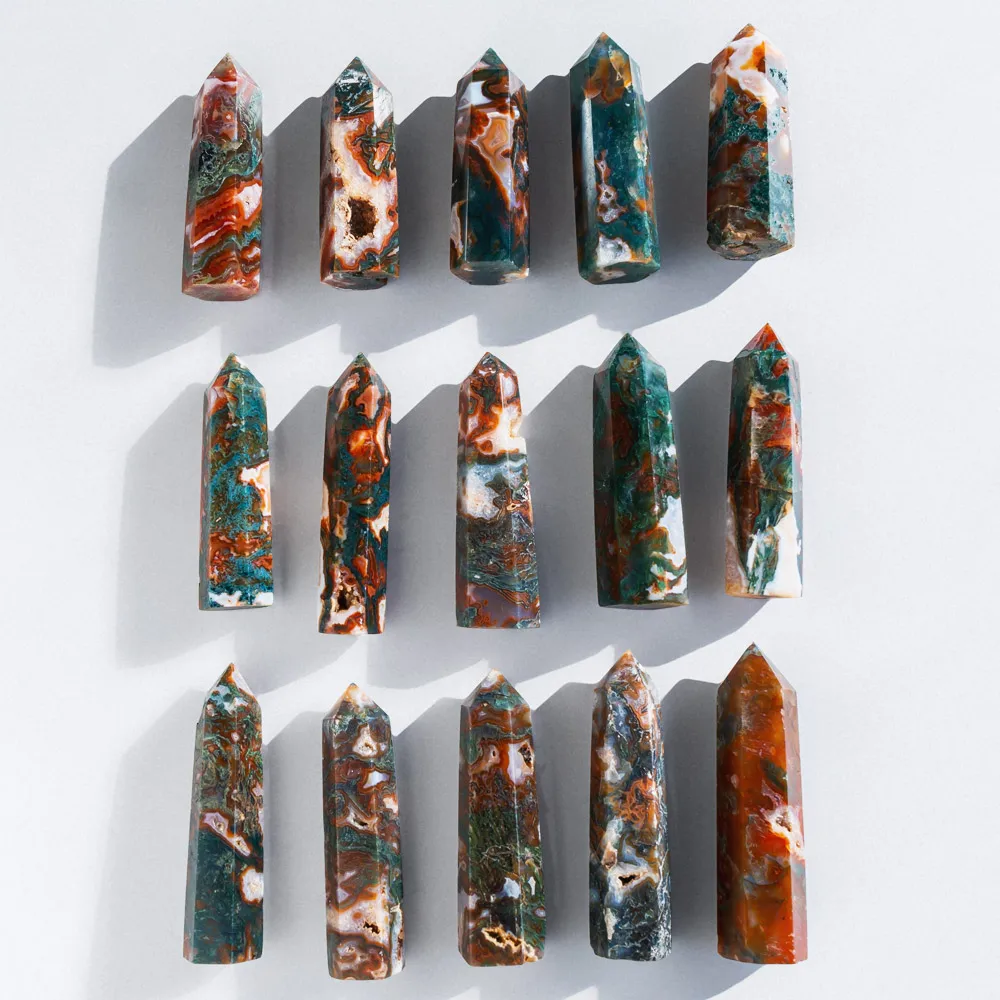 

Yinglai factory high quality natural red moss agate crystal tower point healing stone points for wedding decoration