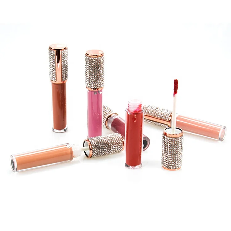 

Bling Lip Gloss Tube with Crytal AB Rhinestones Shimmary Rich Varied Lip Glaze for Women and Girls, Multi-colored matt lipstick