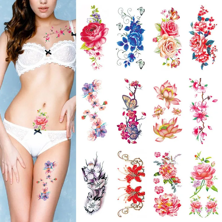 

Sexy Body Art Colorful Rose Waterproof Temporary Flower Tattoo Sticker For Women Girls Back Shoulder Arm Neck Leg, Cmyk
