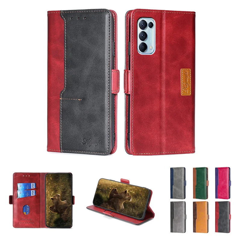 

Blank Leather Flip Cover Phone Case for OPPO Reno 5 4G Wallet Phone Cover Back Cover, 6 colors for your choose
