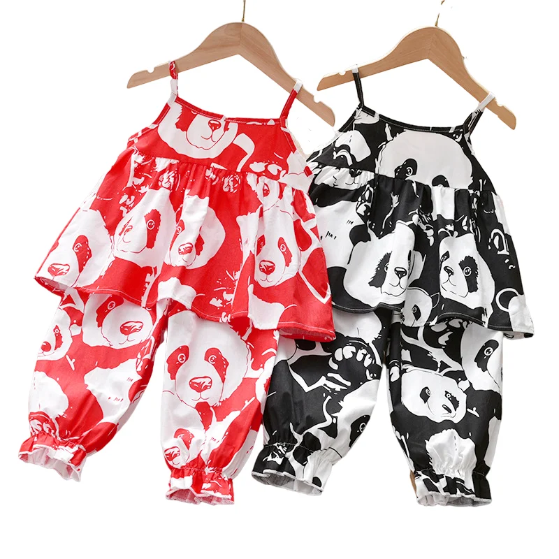 

2021 New Summer Toddler Girls Clothes Sleeveless Ruffle Tops + Print Shorts 2pcs Children Girls Outfits Kids Clothing