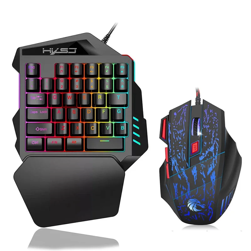 

Hot Selling One-Handed Game Keyboard Mouse Set 5500DPI Gamer Gaming Mouse and Keyboard Kit, Black