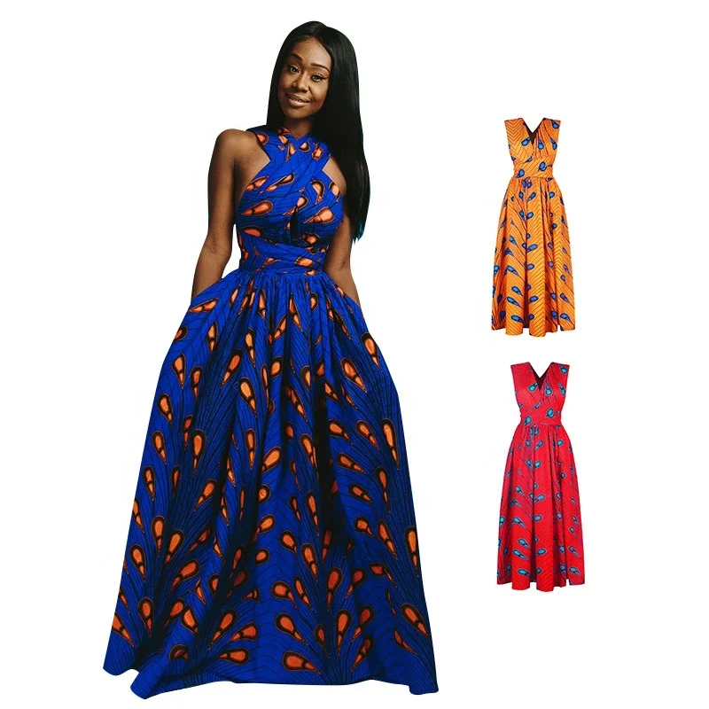 

Amazon Hot Sell african print dress DIY Straps Wear Ethnic Style Women's clothing Sexy Split dresses