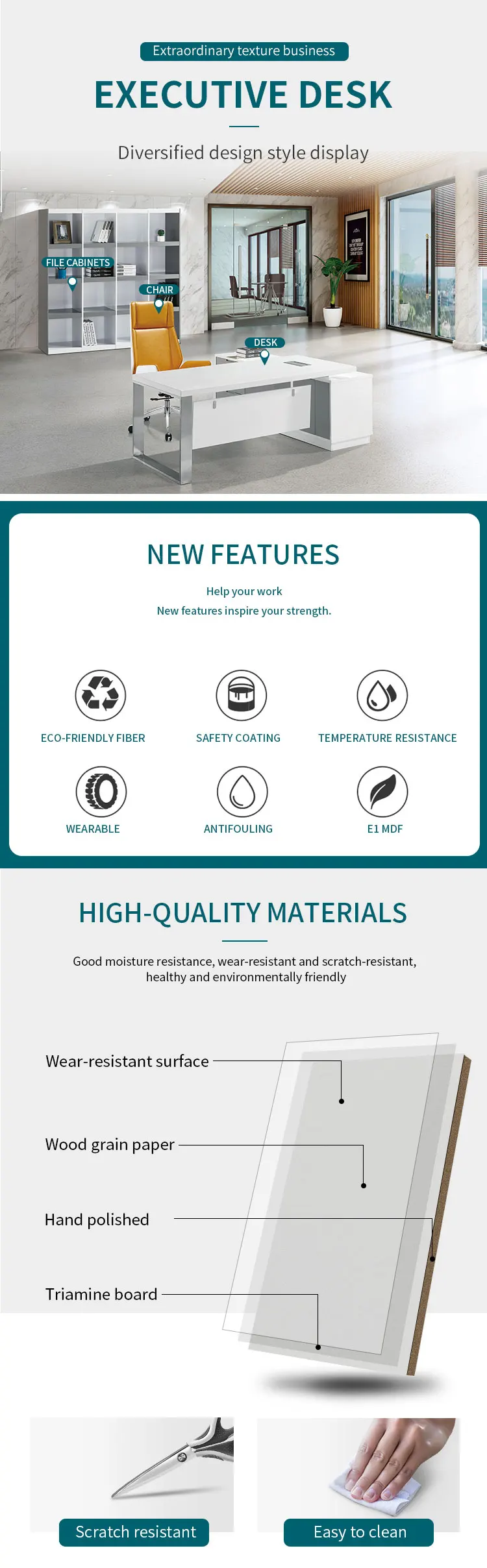 Modern Salon Office Furniture Table White CEO White High Gloss Office Desk