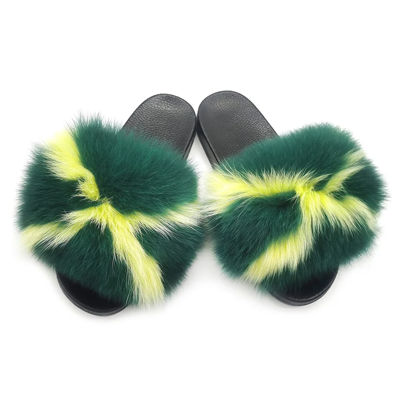 

factory hot sale ladies fur slides women's slippers fox women's sandals, Customized color