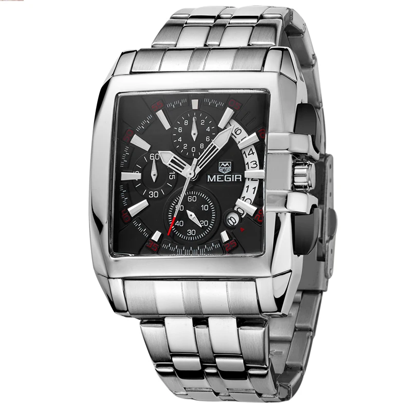 

Megir 2018 analog wrist watch stainless steel bracelet watch square watch for men