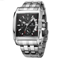 

Megir 2018 hot sale square fashion quartz men's wristwatches 3ATM water resistant feature Chronograph multifunction steel band