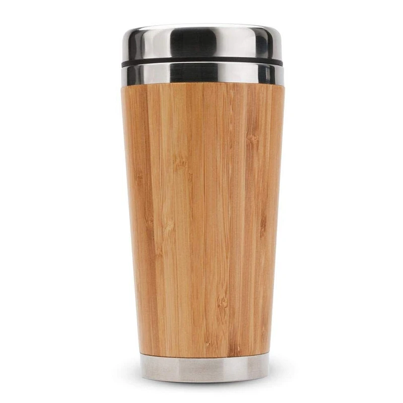 

D23 Stainless Steel Vacuum Flask Double-layer Insulated Bamboo Shell Cup Portable Office Coffee Cup Leak-Proof Bamboo Travel Mug, Natural