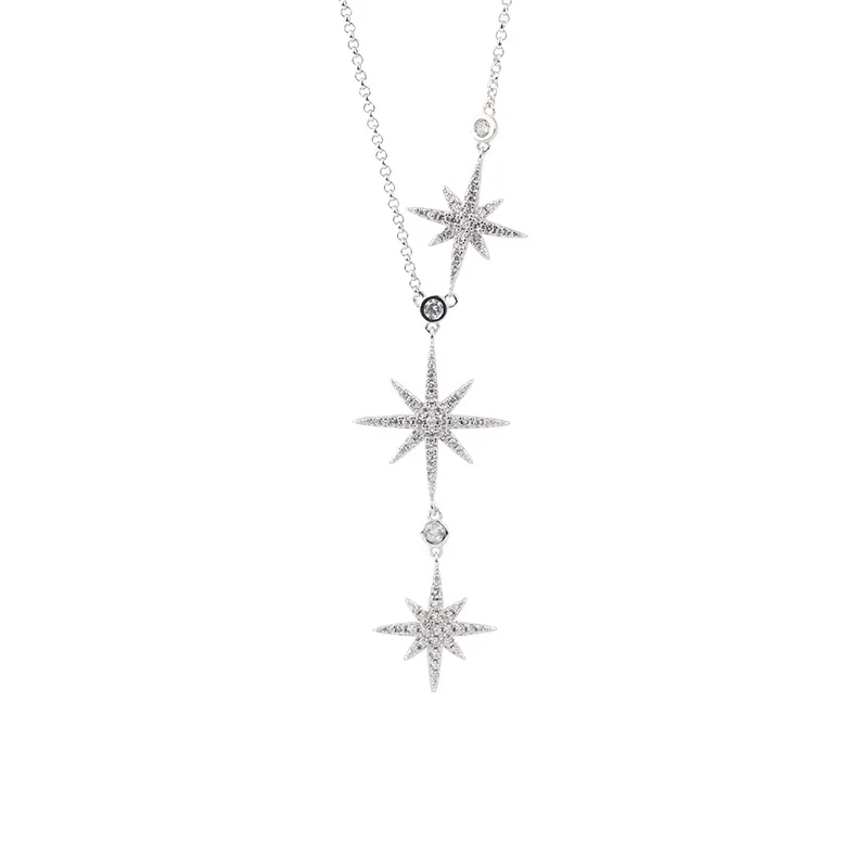 

Vintage Gothic Cubic Zirconia North Star Pendant Necklace 925 Sterling Silver Hexagram Pendants for Women