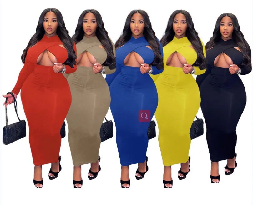 

OR-X1011 women fall dresses 2021 plus size women's dresses maxi sexy hollow out shein dress bulk clothes, As pics