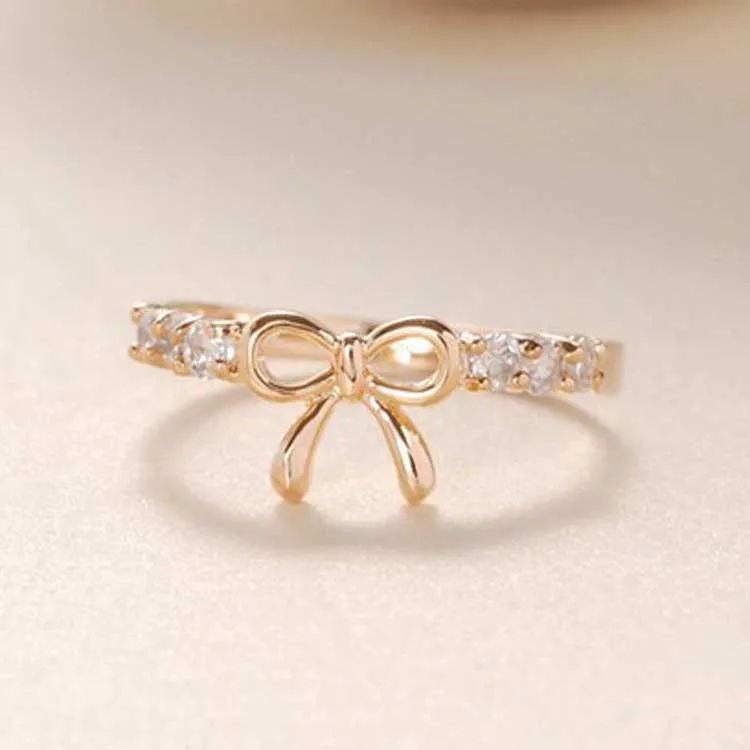 

New Jewelry Wholesale Simple Diamond Bow Girl Rings Dainty Rings
