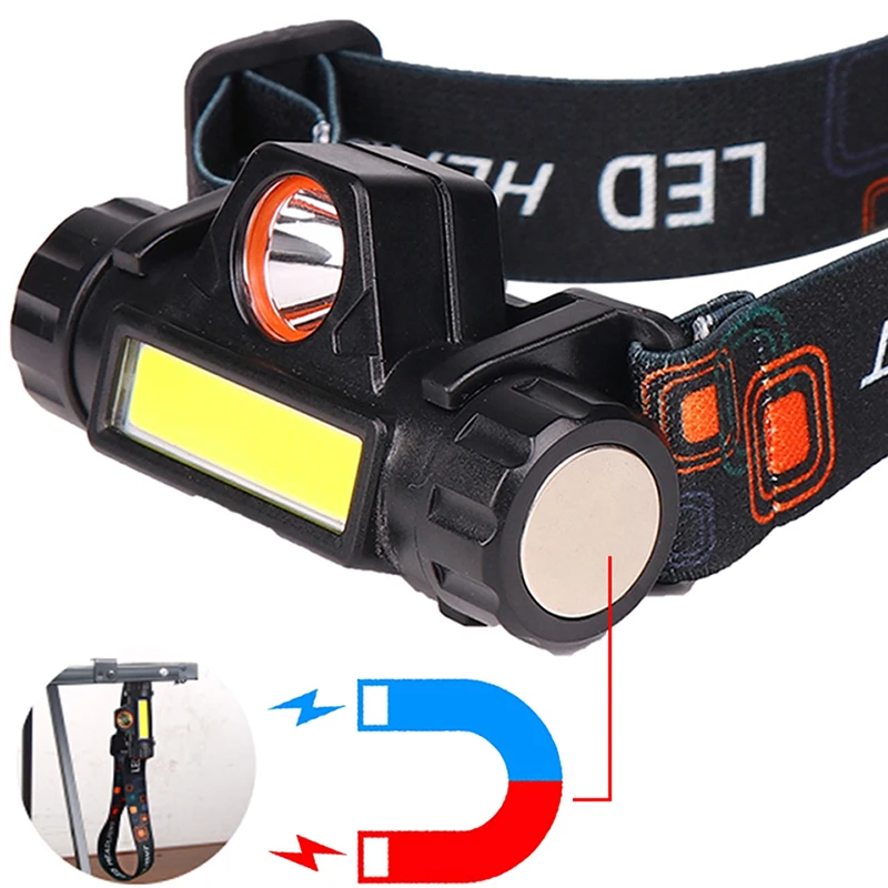 

ABS Headlight 90 Degree Adjustable Built-in 1200mAh 18650 Battery Magnetic USB Rechargeable COB LED Headlamp