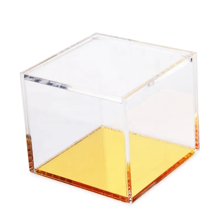 Medium square size acrylic box 12x12x12 with golden color base factory