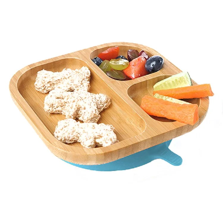 
New Design Kids Feeding Plate Set Square Bamboo Baby Food Divider Plate 