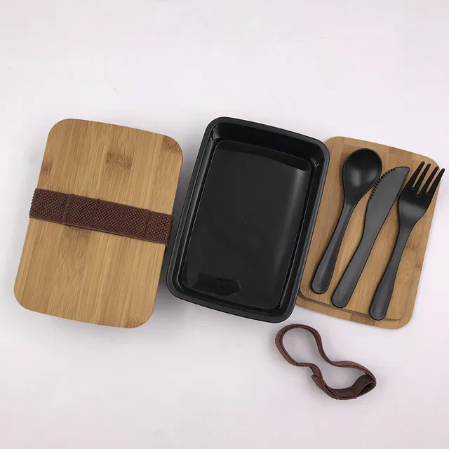 

Lunch Box With Bamboo Lid With Knife,fork And Spoon