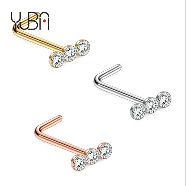 

Sample Available Three Stones L Shape Nostril Nose Piercing Jewelry