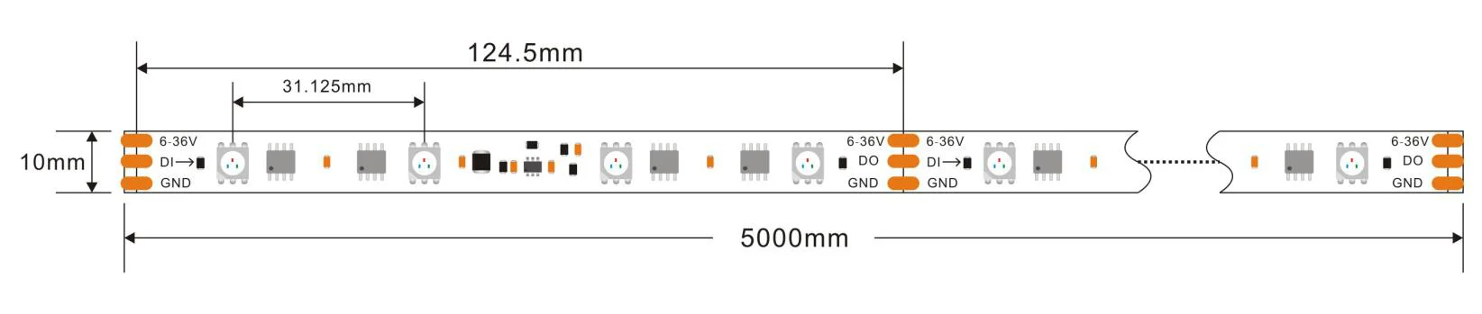 Bande LED adressable individuellement SM16703 WS2811 Type RGB Tension réglable 5-40V
