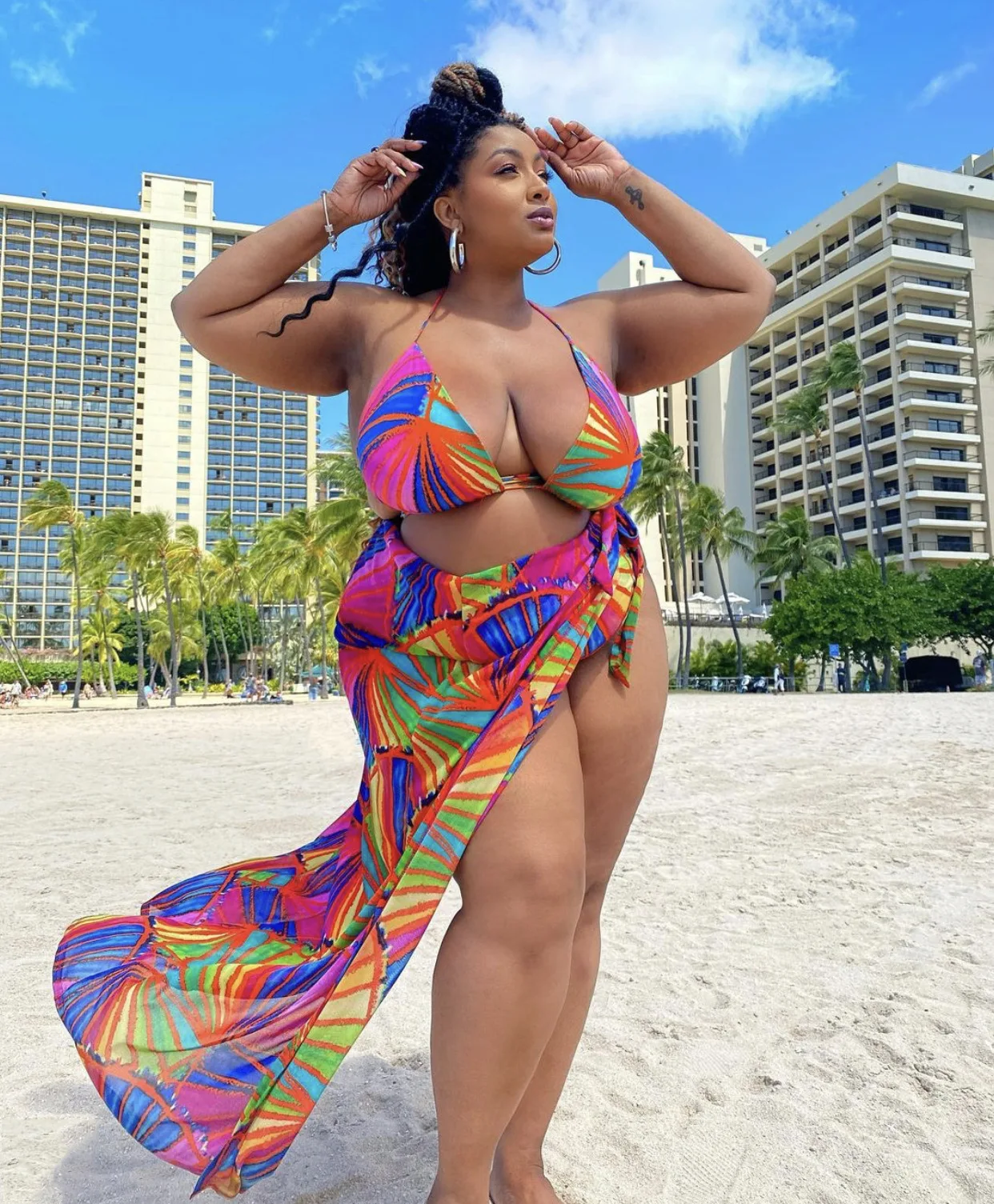 

Large size sexy women's digital print split body swimsuit three-piece set, 3 different color
