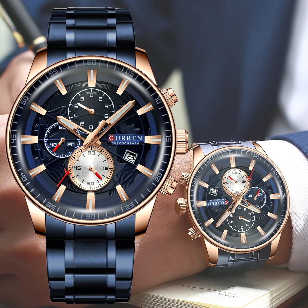 

Top Luxury Brand CURREN 8362 Watch Men Waterproof Quartz Watches Gold Sport Chronograph Date Male Clock relogio masculino, 5 colors
