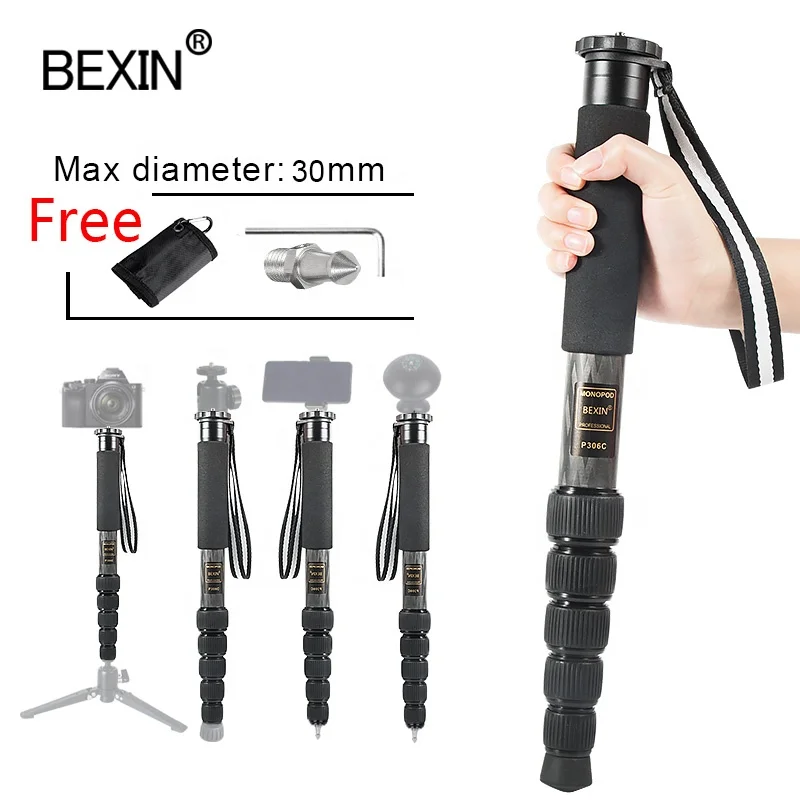 

BEXIN Lightweight Portable Carbon Fiber Stick Self Monopod Tripod Head Extendable Handhold Monopods for Phone Photo Climbing