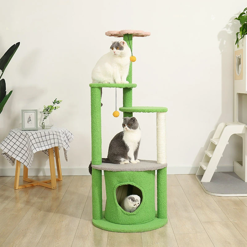 

AliGan cat tree for indoor cats with scratching board luxury condos furniture plush multi-level climbing stand large cat tower, Green