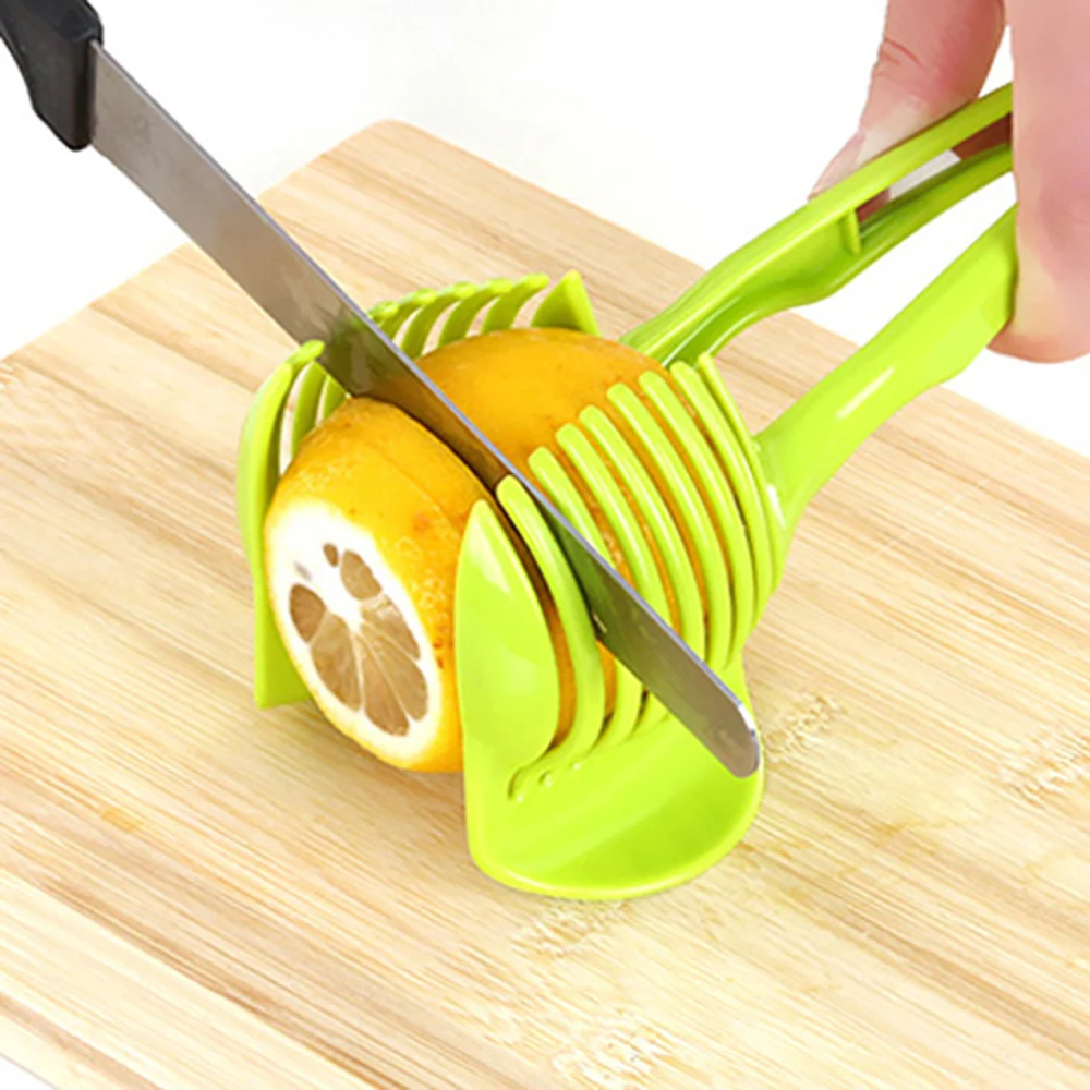 

Hand-held Lemon Onion Tomato Fruit Slicer Fruit and Vegetable Slicer Chopper Cutter Food Clips Kitchen Tools, Green