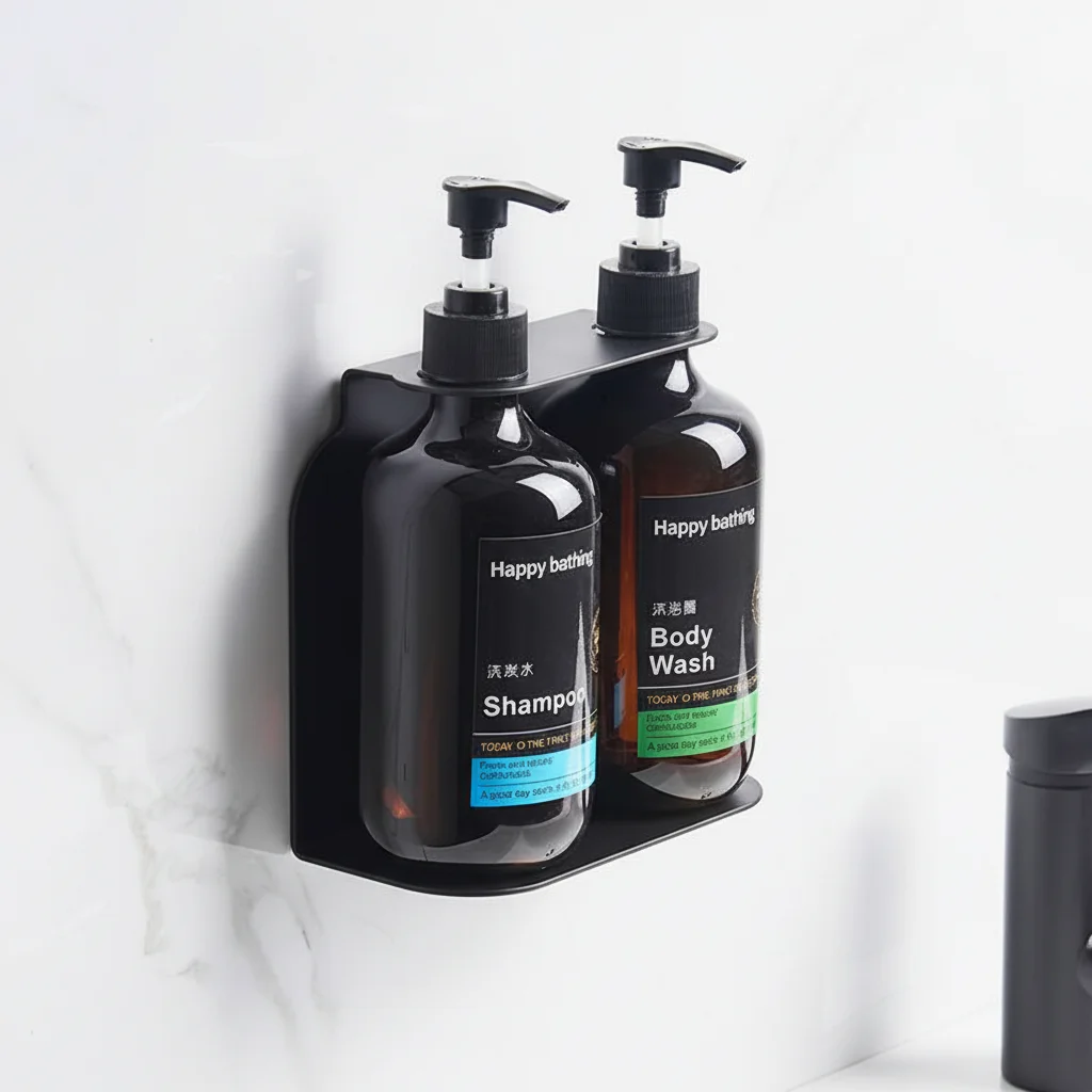 Self Adhesive Manual Soap Dispenser Holder Hotel Bathroom Shampoo and Conditioner Bath Land Bottle with Pump