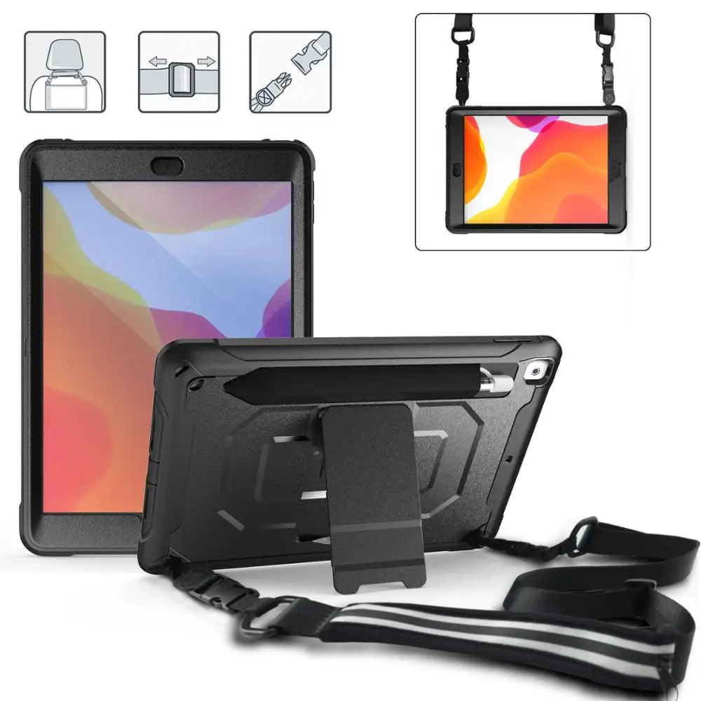 

2020 hot selling 10.2 inch 7th/8th Generation Hands strap Shockproof Heavy Duty Rugged PC TPU Back Cover Case for iPad 10.2