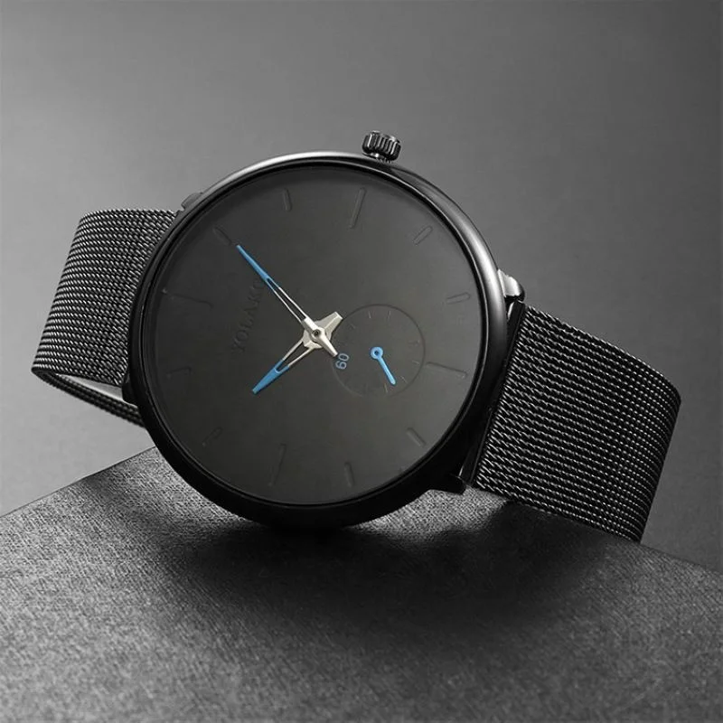 

920241 Wholesale Glass Men Watches Small Dials Leather Wrist Watch Color Pointer Steel Mesh Belt Watch, 4 colors