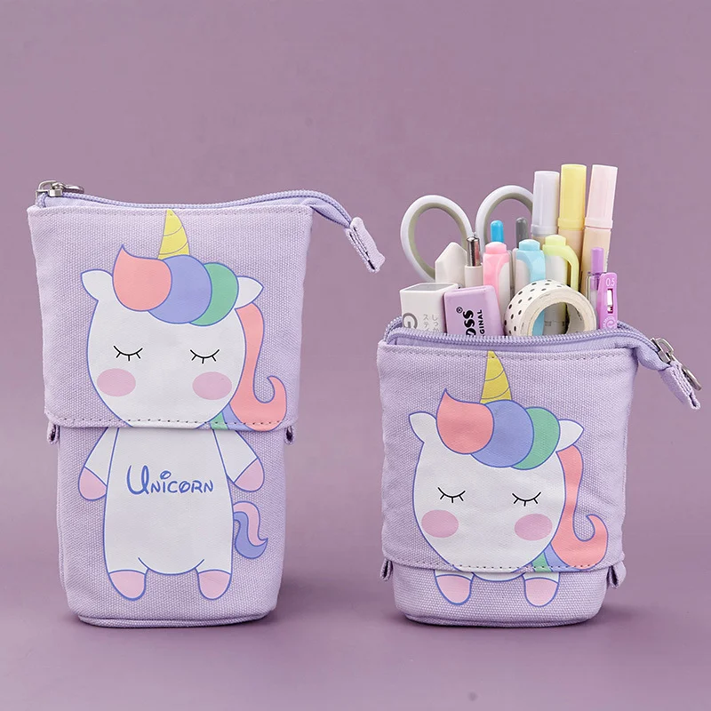 

Unicorn Stand Pencil Case Transformer Canvas Pen Bag Holder Pouch Funny Cute Make Up Bag