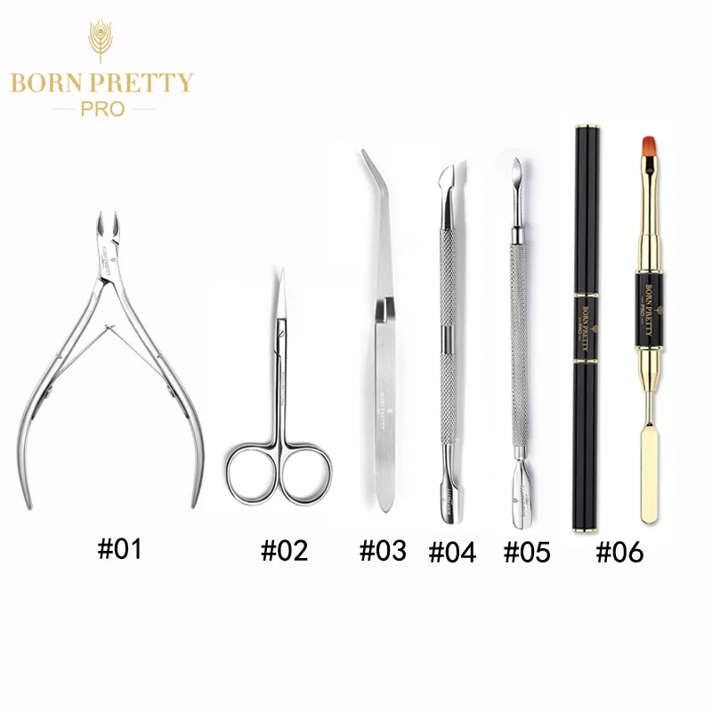 

BORN PRETTY PRO Stainless Steel Nail Cuticle Pusher Remover Scissors Nipper Nail Clipper Nail Art Manicure Tools, As the picture