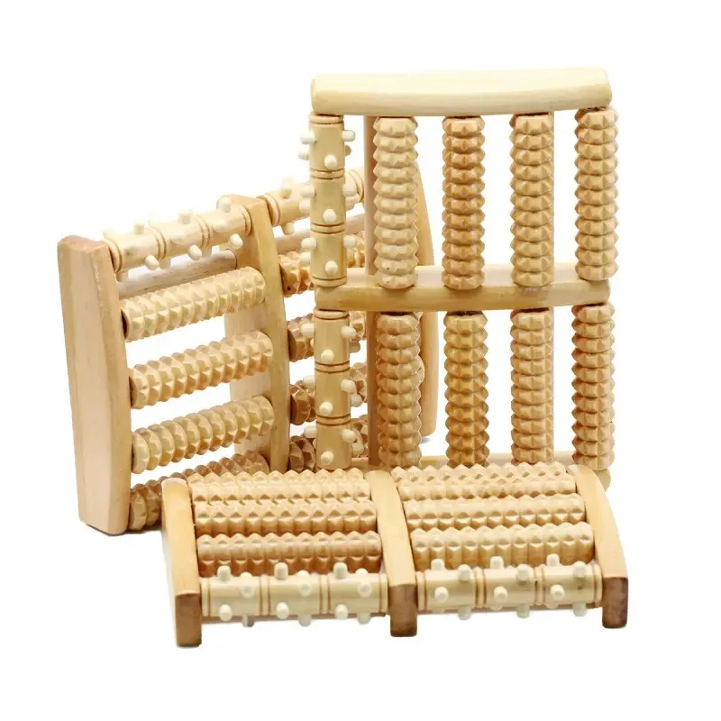 

OEM Shiatsu Natural Wood 5 Rows Roller Massages Wood Therapy Massage Tools Foot Massager