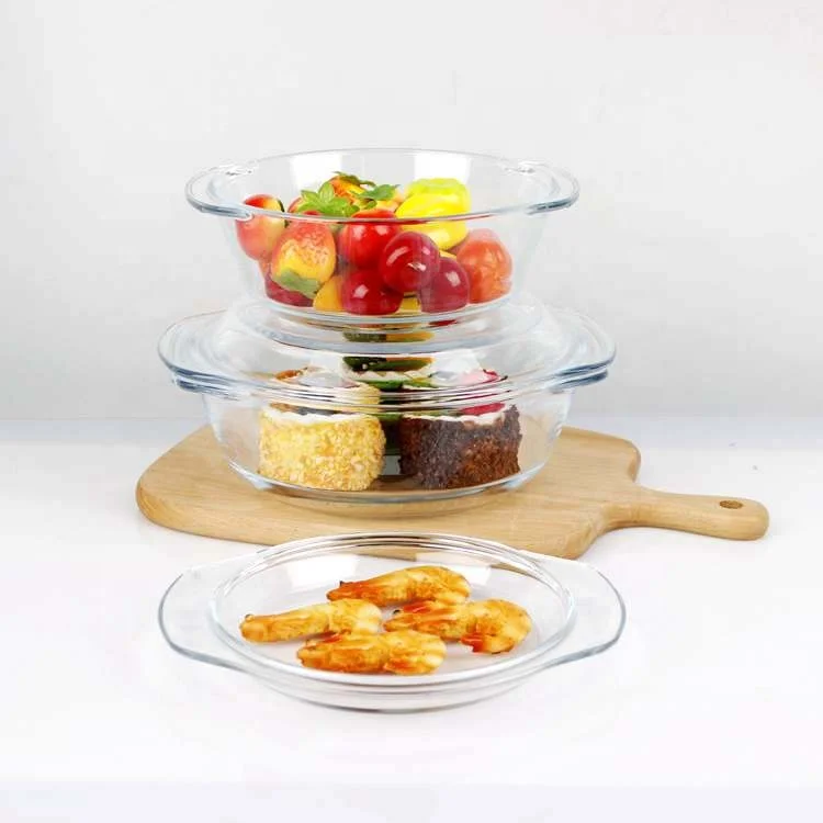 

Heat resistant oven safe round borosilicate glass casserole dish with glass lid 0.7L 1.0L 1.5L, Clear transparent