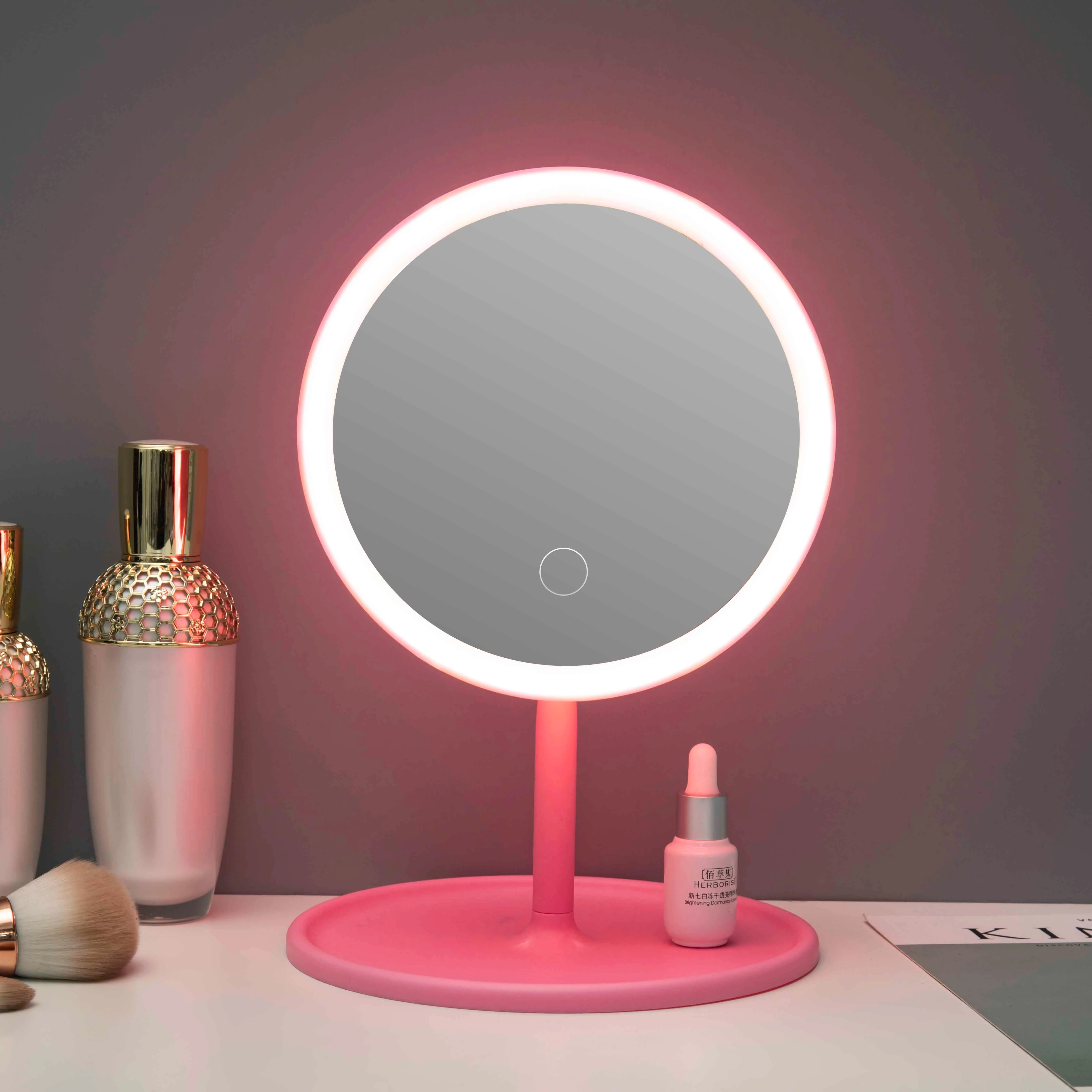 

Desktop Vanity Mirror Cosmetic Smart Table Light Makeup Mirror de maquillaje con luz led espejo, White,pink